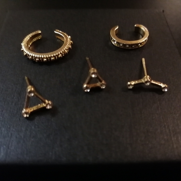 Set of 3 geometric earrings and 2 ear cuffs clips - Picture 5 of 5